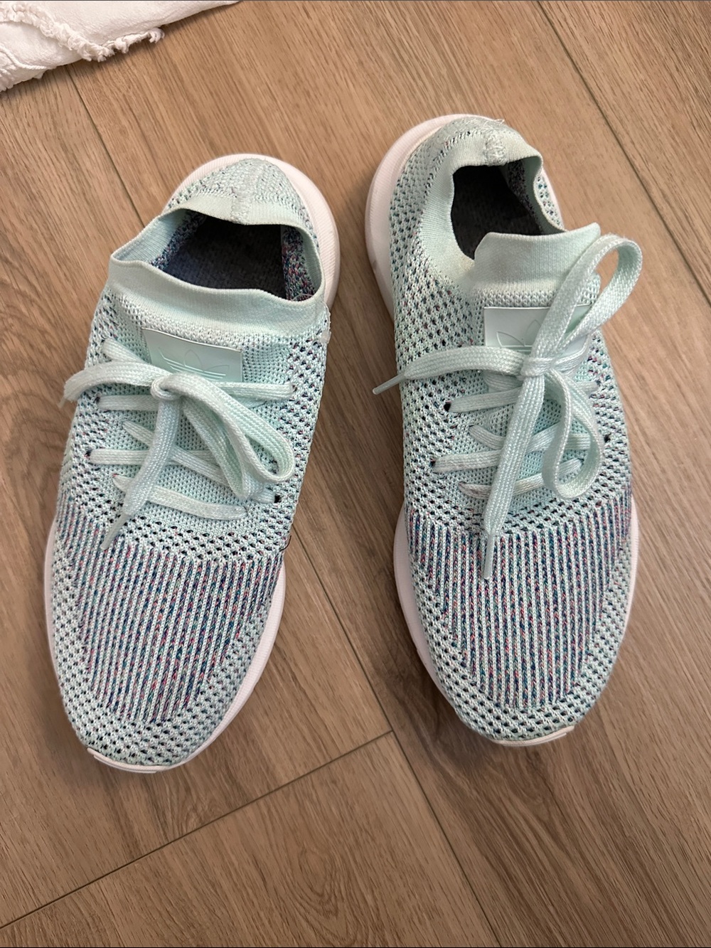 adidas Women's Knit Sneakers in Mint and White with Multicolor Detail